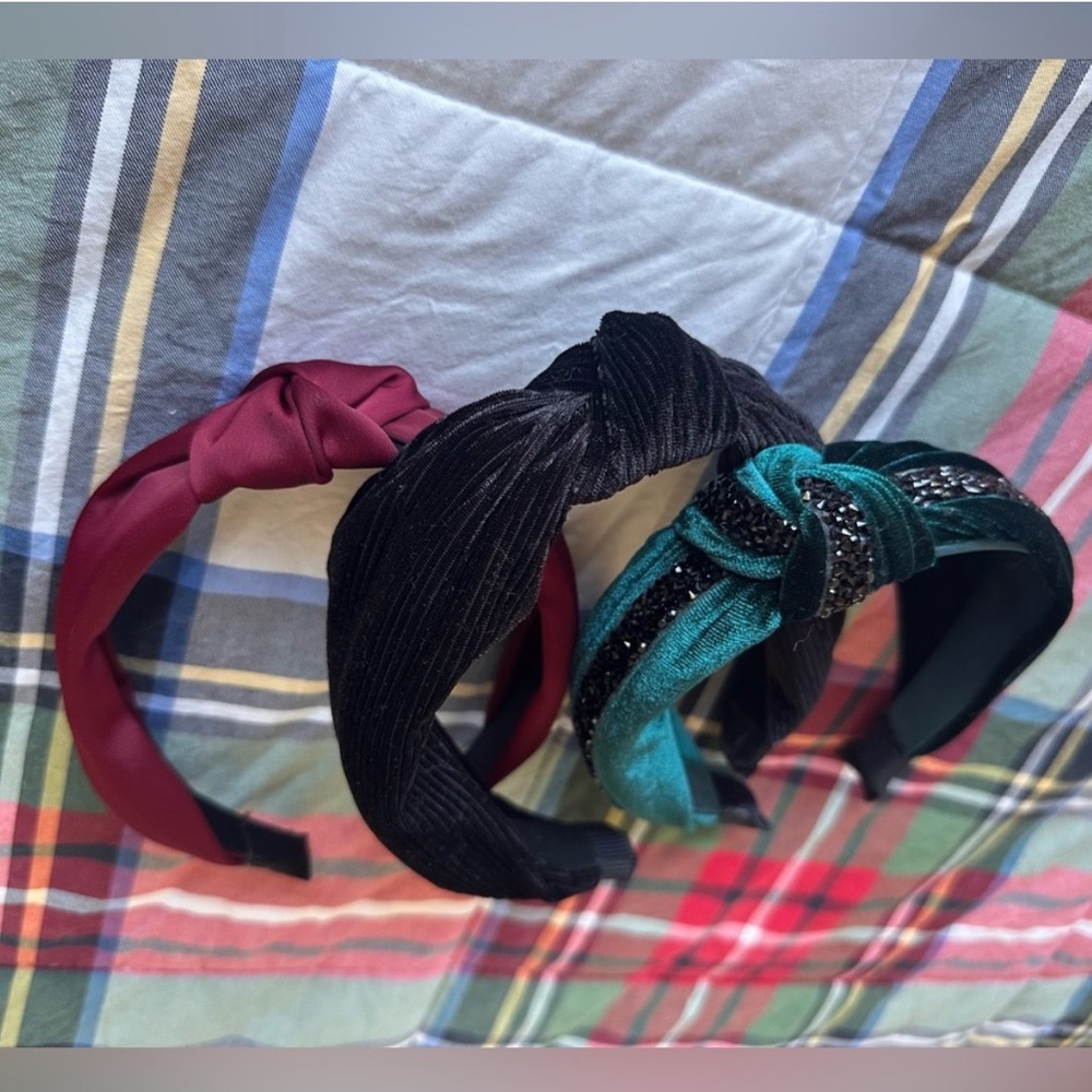 Holiday Velvet Headband Set - Black, Burgundy, Teal